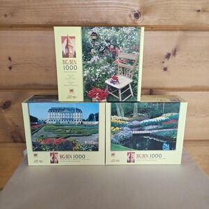 3 Hasbro Big Ben 1000 Piece Puzzles Missouri, Bruel Castle, Keukenhof Gardens C2